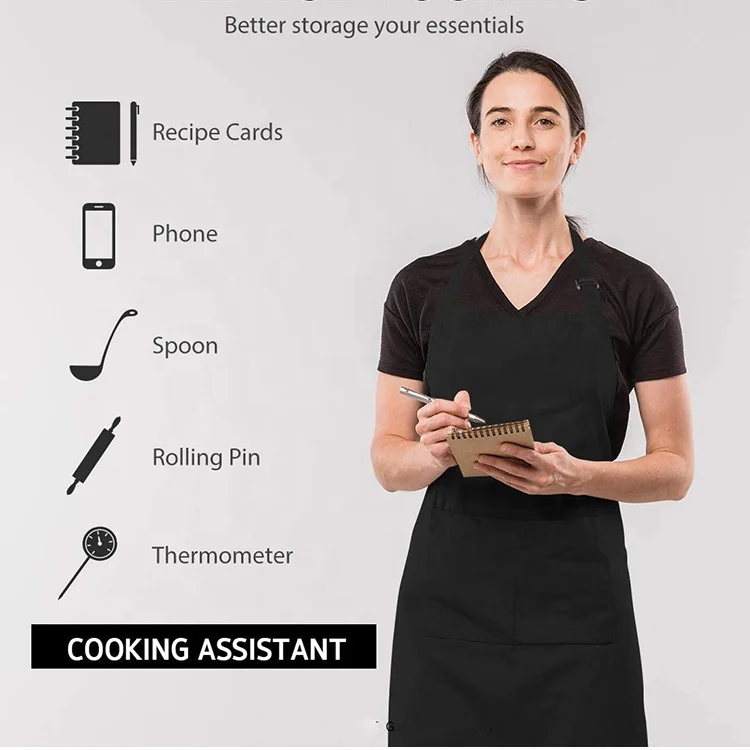 Wholesale Polyester Cotton Waterproof Print logo Women Black White Apron
