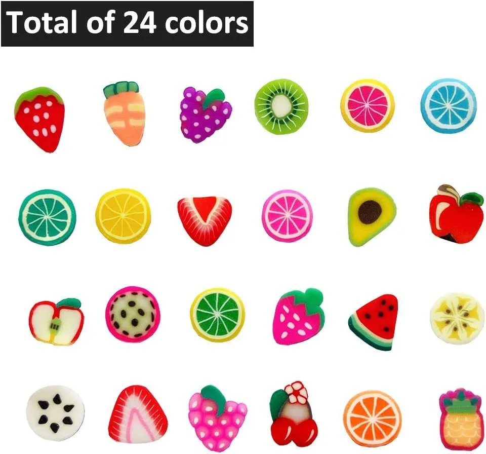 DIY 24 grids boxed Nail fruit soft ceramic chips Cute Design Art fruit Stick on Nails Slim Filler Mobile Phone Case Decoration