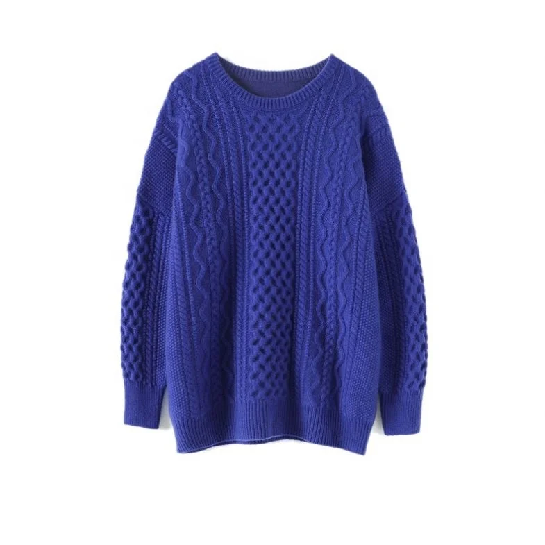 Custom Cheap Cable Knit Classic 100% Round-Neck Plain Warm Casual Cashmere Women Winter Jumpers Sweater