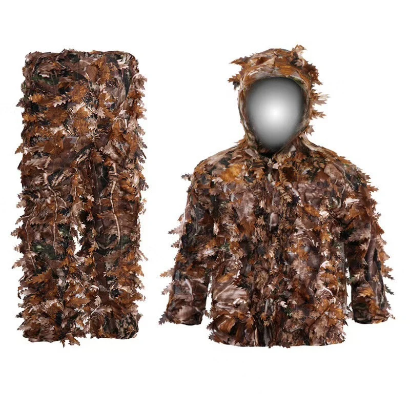 New Mens Lightweight 3D Leaf Hooded Camouflage Ghillie Suit Breathable Hunting Suit for Jungle Hunting Shooting