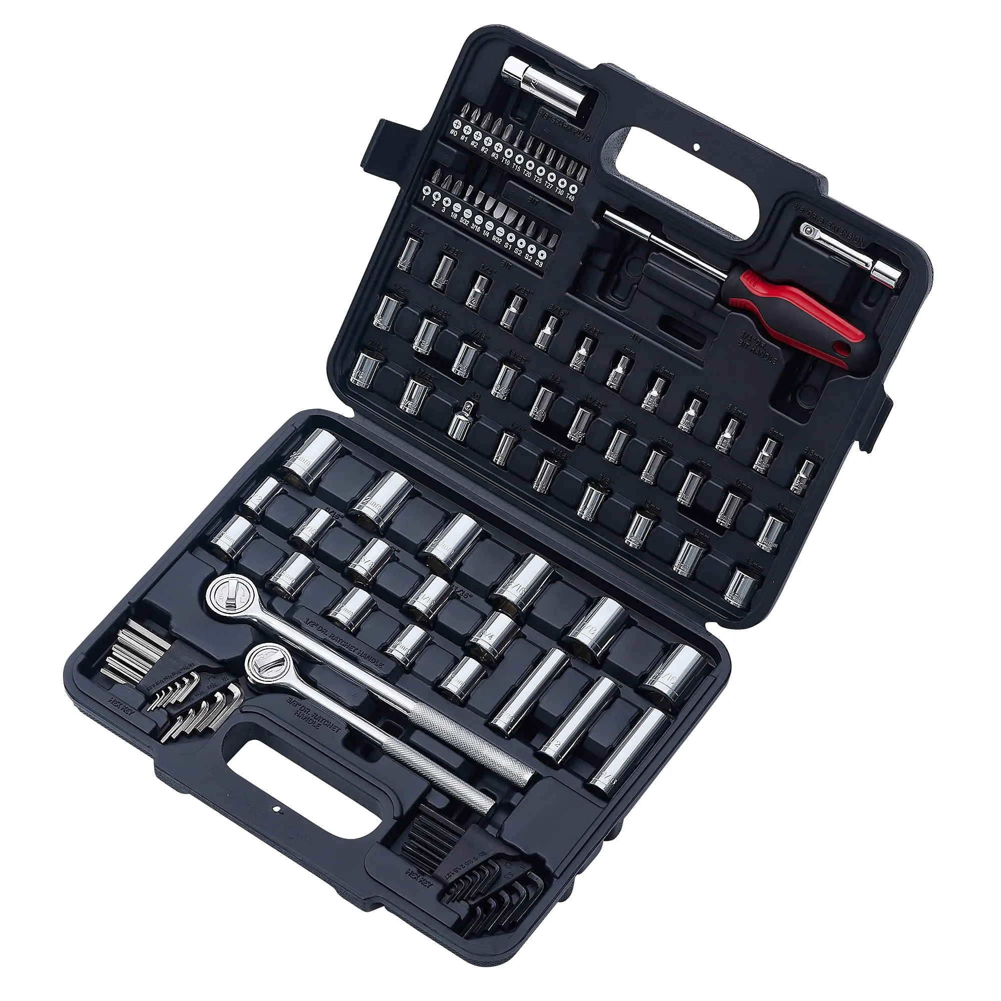 PEXMARTOOLS 120PCS1/4' 3/8' & 1/2' DriveAuto Repair Socket Ratchet Hand Car Repair Spanner Tool Kit Socket Ratchet Set