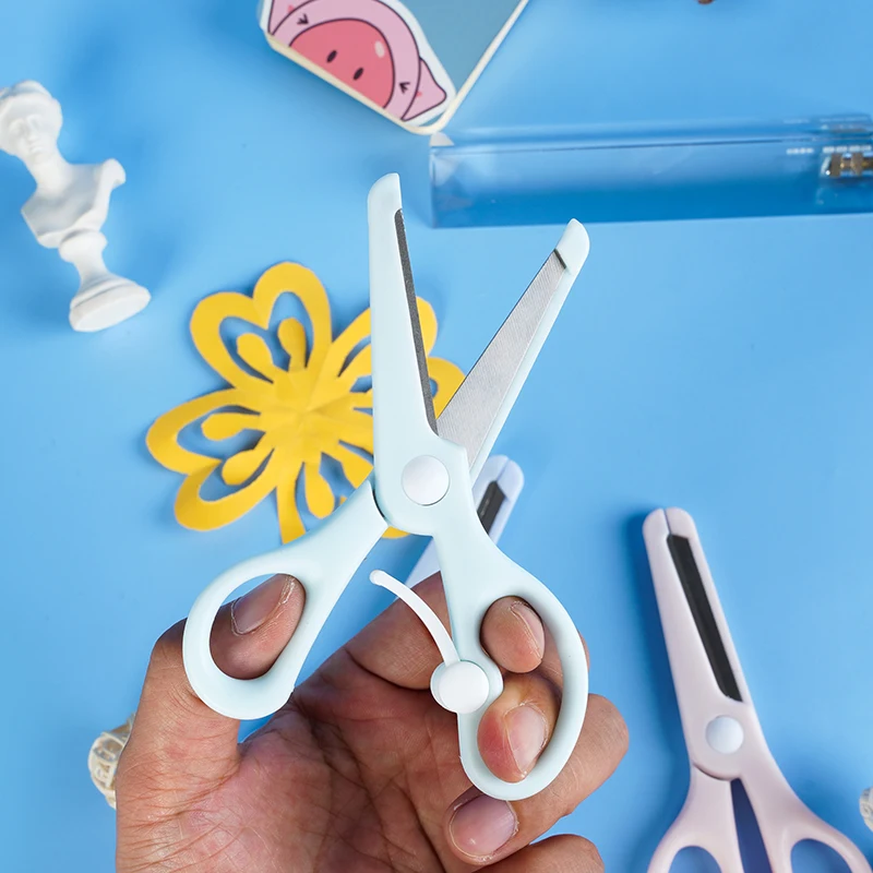 Wholesale stainless steel Macaron-colored safety and labor-saving scissors with Paper Cutting Kids Students Safety Stationary