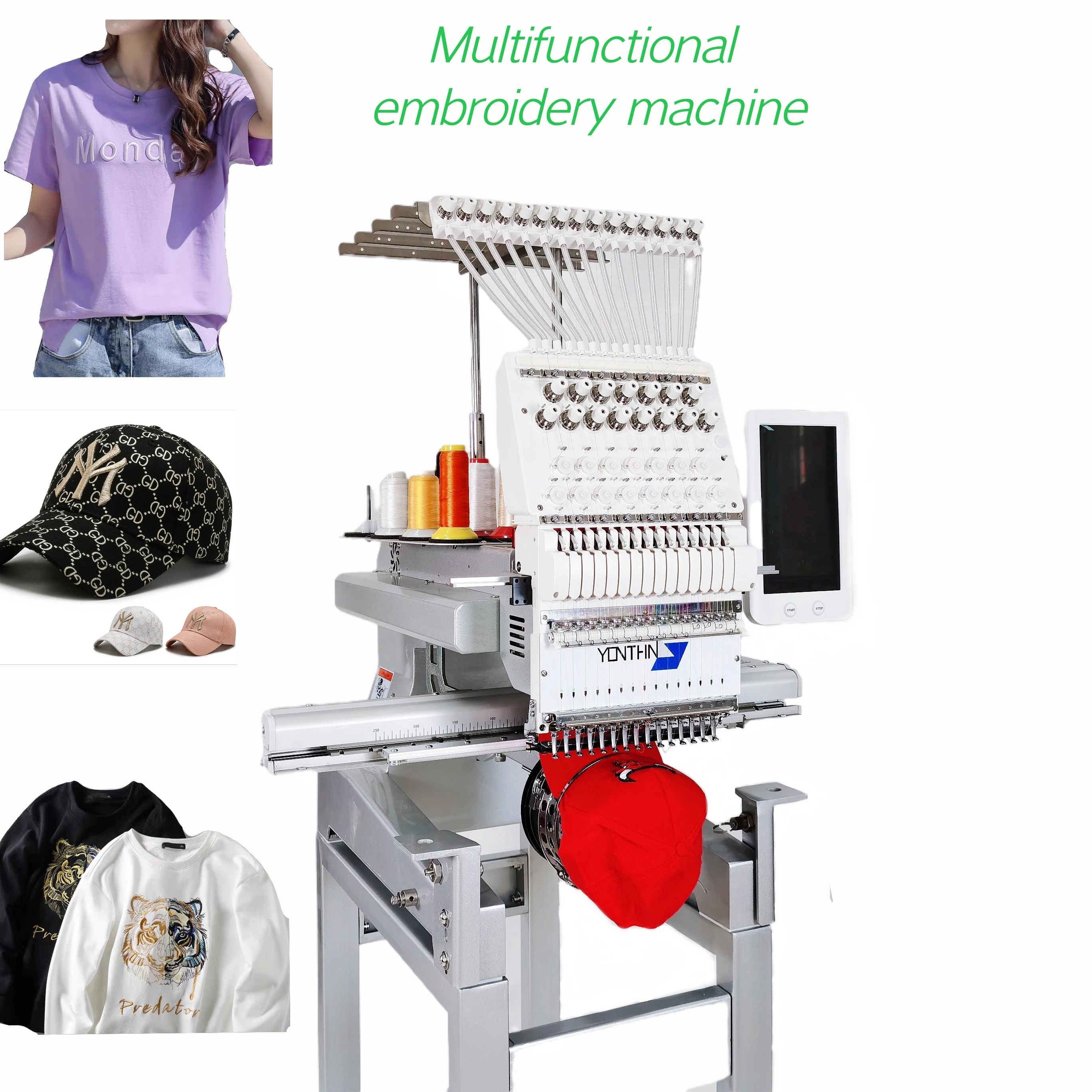 Yonthin Doorstep 9 12 15 Needles Hat Logo 3D Flat Embroidery  Magnetic Hoop for Embroidery Machine Computerized Single Head