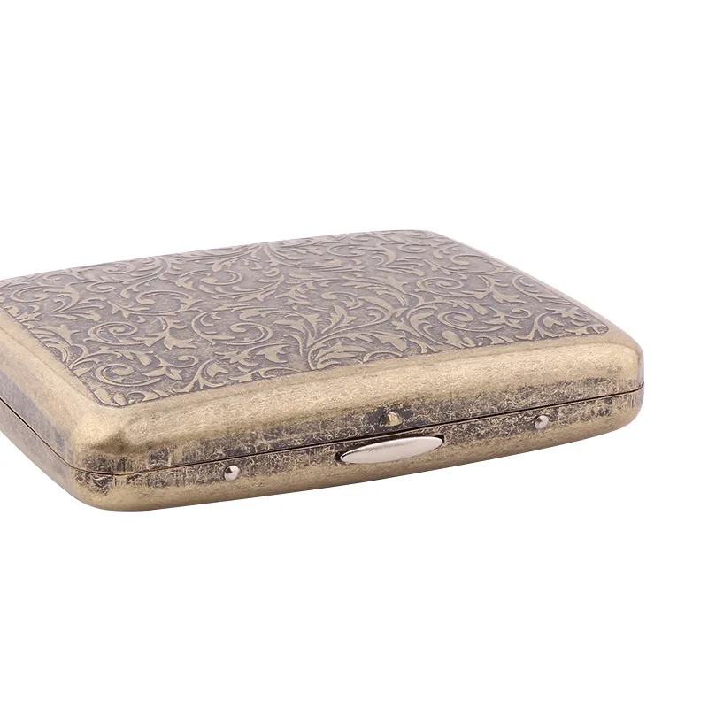 
hintcan Retro Metal Cigarette Case Box - Yhouse Double Sided Spring Clip Open Pocket Holder for 20 Cigarettes (Golden) 