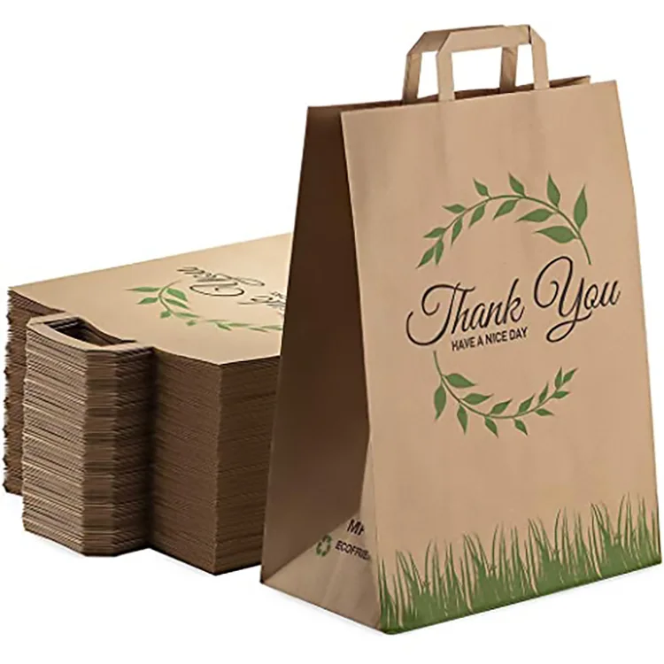 Оптовая продажа, полный индивидуальный логотип, бумажный пакет для покупок с ручкой, коричневые и белые крафт-бумажные пакеты с вашим собственным логотипом