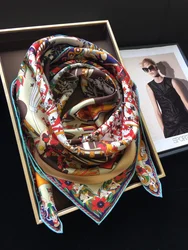 Autumn Square  90*90cm Custom Double Sided Printing Luxury Soft Twill Film 100% Silk Satin Scarf