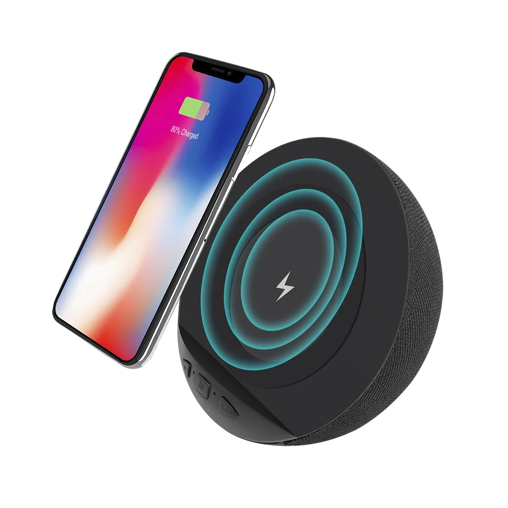 Quality Wireless Charger Mini Portable Music Player Fabric Stereo Bass Cell Phone Docking Bluetooth Speaker