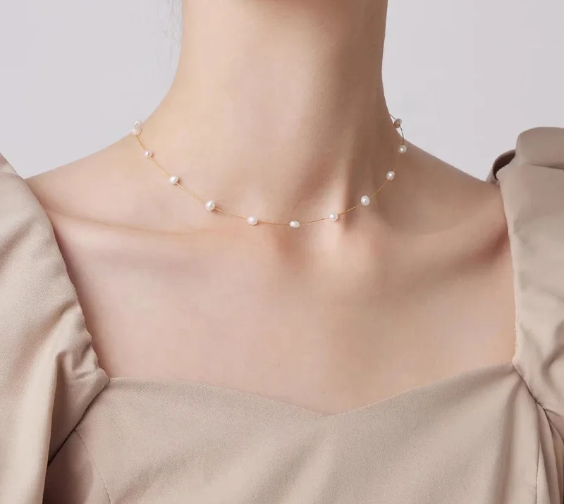 Hot Selling Genuine Gold Au585 Real Gold Necklace Pure 14 Karat Gold Chain Pearl Necklace Wholesale