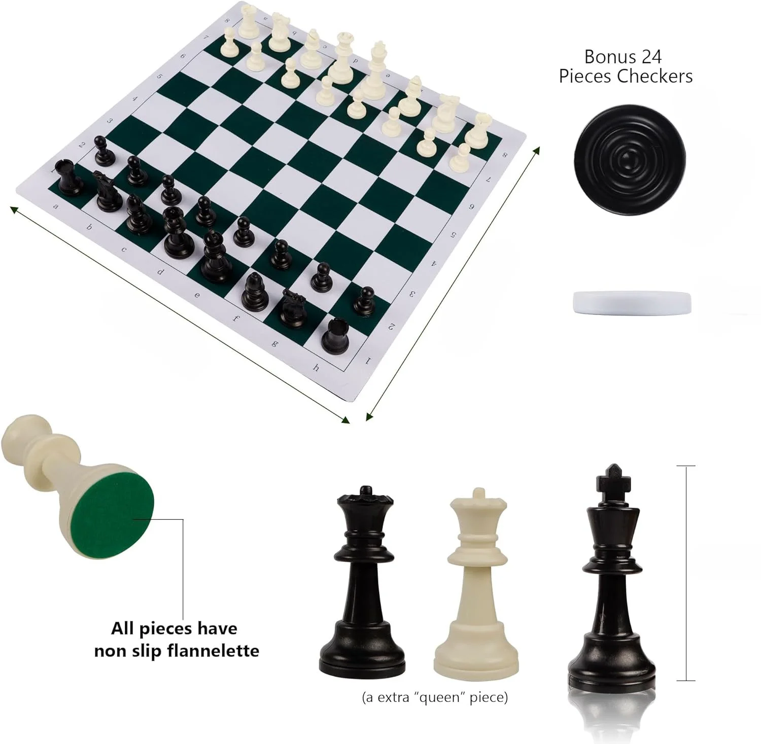 CHRT Plastic Chess Pieces Tournament Chess Set Portable Chess & Checkers Set with Carrying Bag