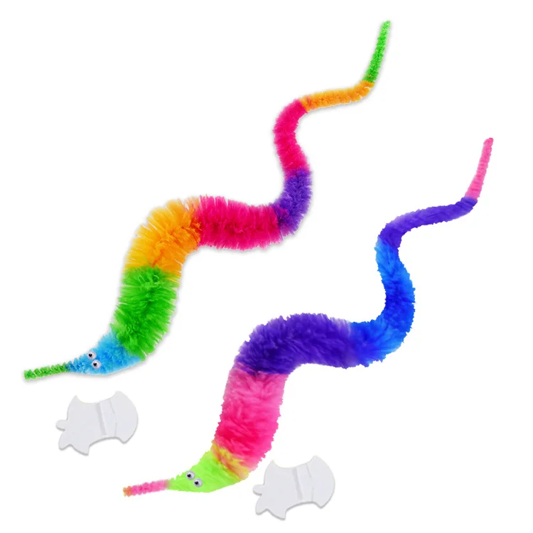 Classic Rainbow Color Magic Worm 23 cm Fuzzy Twisty Worm Magic Trick Wiggly Plush Worm Toy For Kids