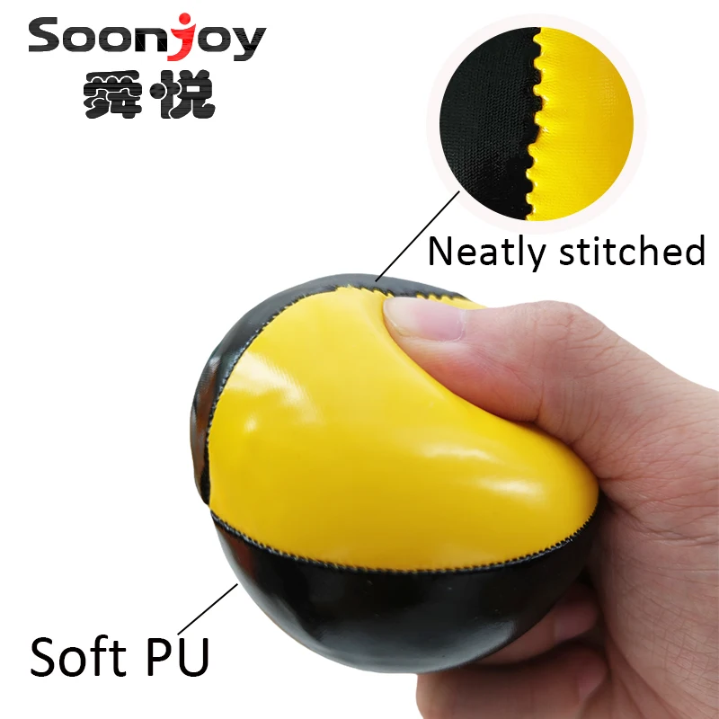 Custom Logo 55mm PU Leather Contact Stage Juggling Balls 4-Panel Printed Plastic Pellets or Birdseed Filled Promotional Toy