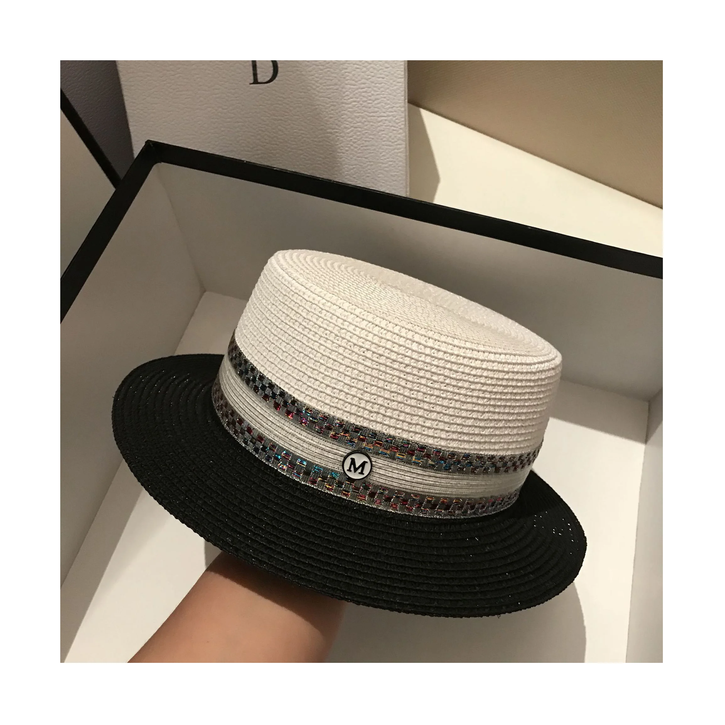 
Шляпа женская Соломенная с буквенным принтом, Панама от солнца с плоскими полями, в стиле джаз, для путешествий, отдыха, летняя, черная, белая, 2021 