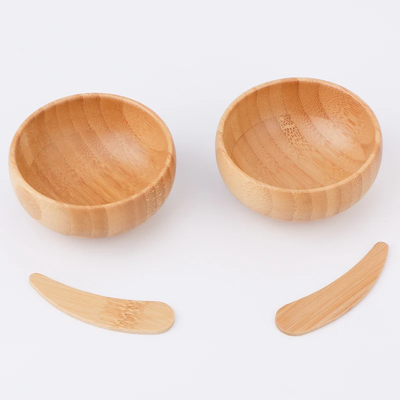 High Quality Custom Logo Natural Durable Bamboo Wood Mask Bowl Spoon Set Cosmetics Tools