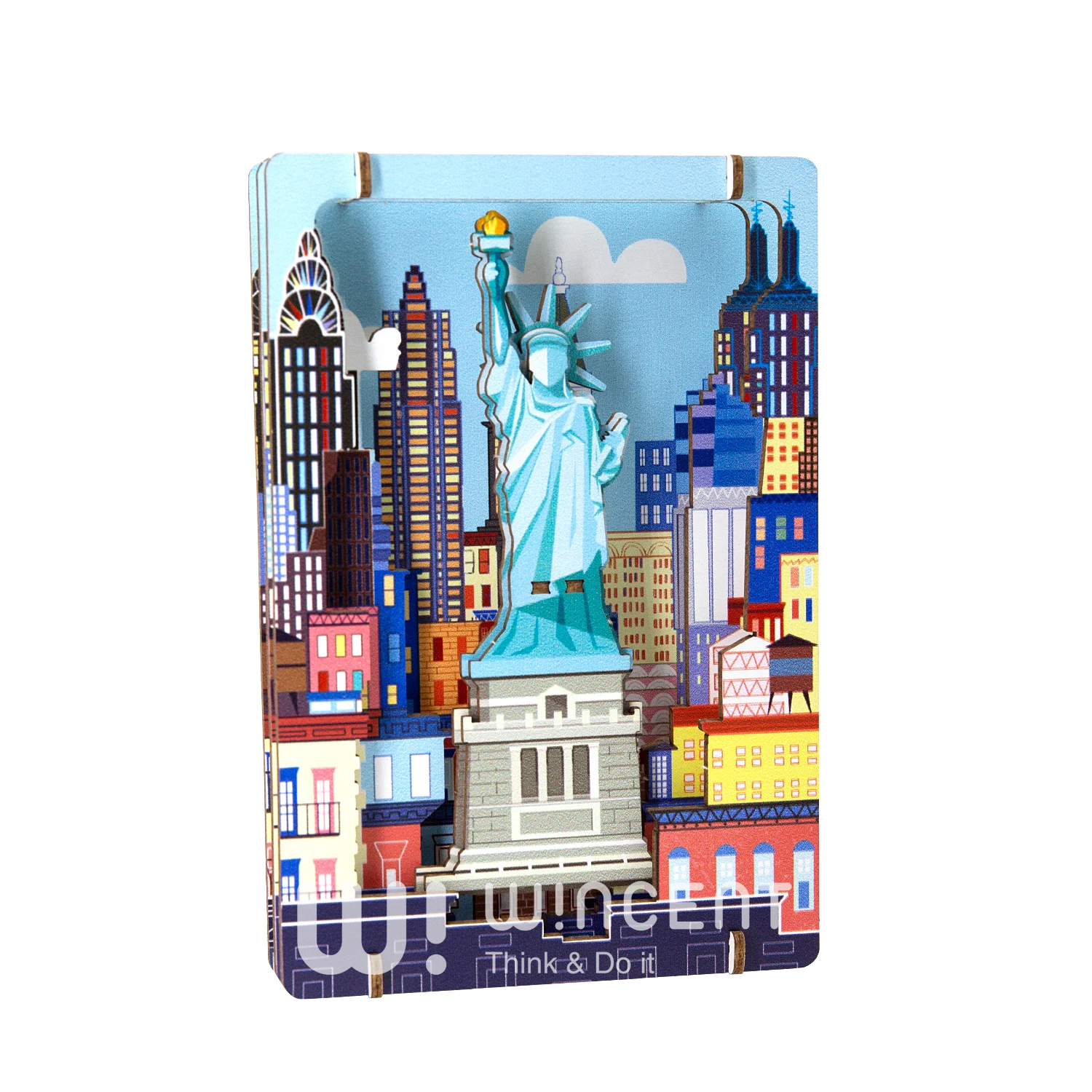 Wincent Factory direct sale keepsake Lady Liberty building model Custom design wood or Paper jigsaw diy toy 3d puzzle