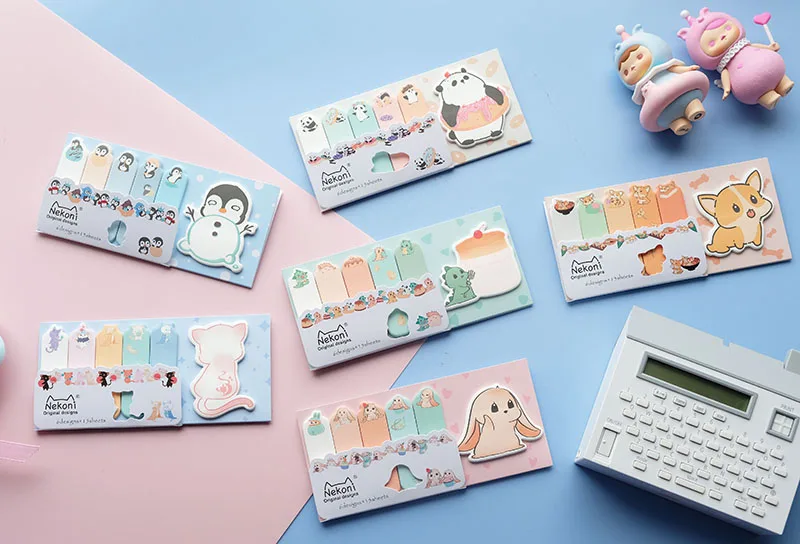 Nekoni Hot Sale Sticky Notes Pad Memo Pad Animal Self-Stick Note Pads Paper Index Bookmark Cute Kawaii Memo Note