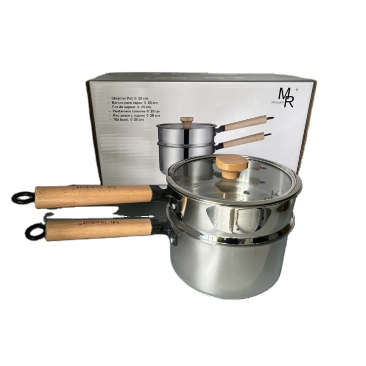Ready to ship 8 inch 20 cm stainless steel sauce pan with steamer cooking with glass lids for baby