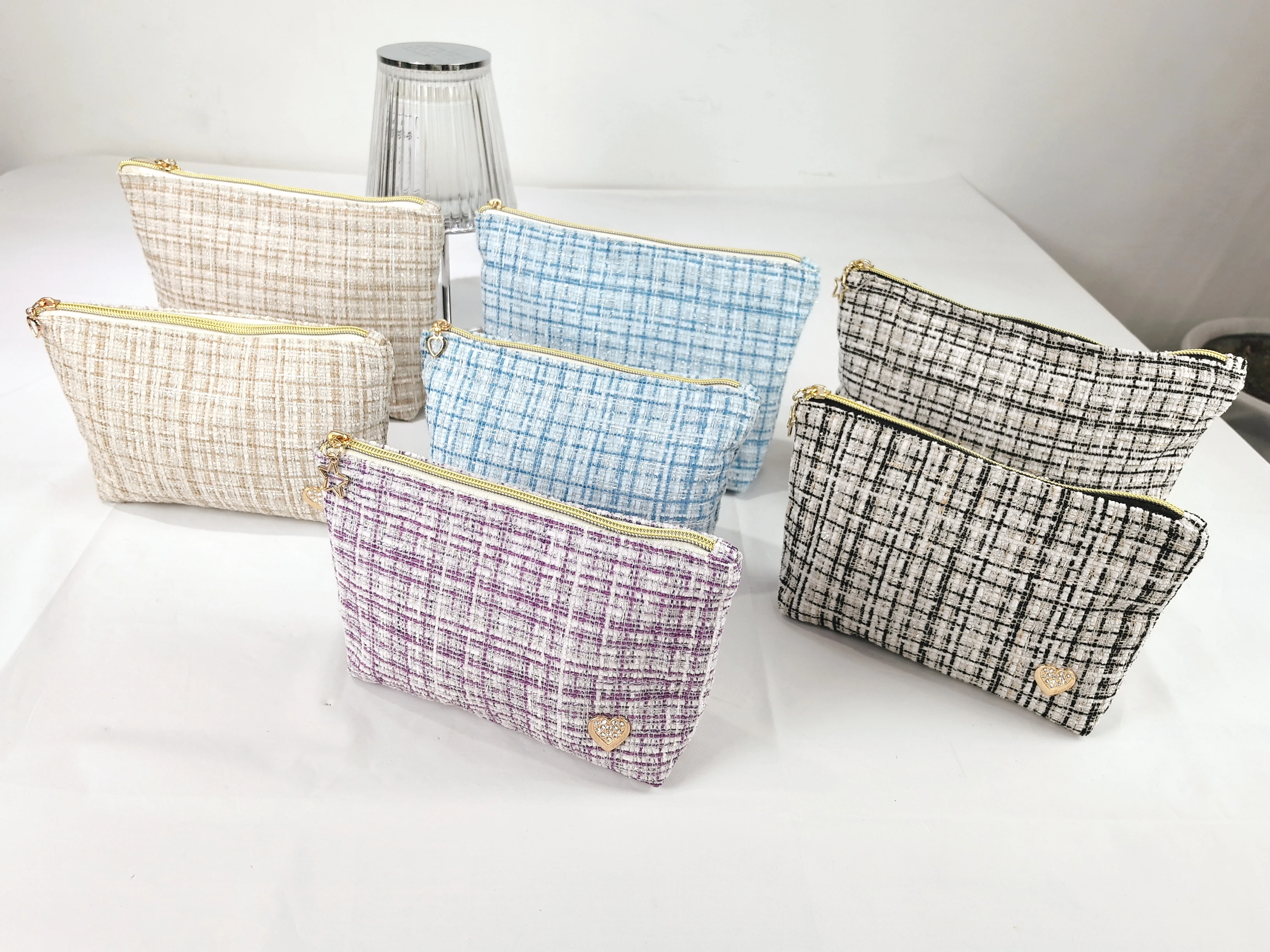 Multicolour 2PCS Set Cosmetic Toiletry Bag Plaid Fashion Travel Cosmetic Bag Zipper Portable Polyester Toiletry Bag
