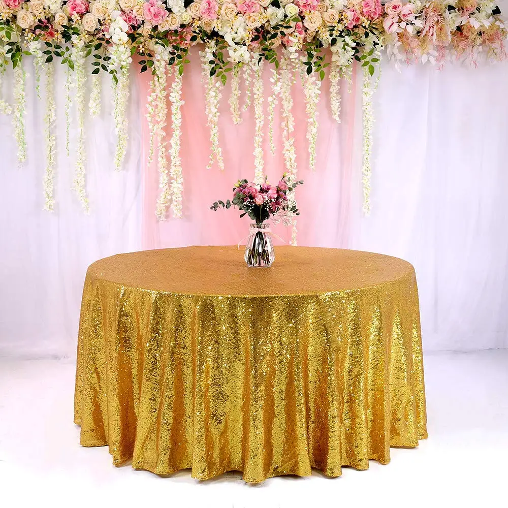 Wholesale Custom Cheap Sparkly 132 Tablecloth Cover Overlay 108 Inch Round Sequin Gold Table Cloth For Wedding Birthday Party