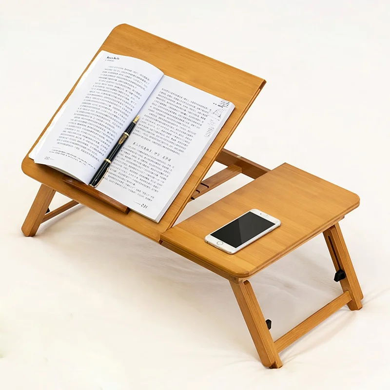 RTS Manufacturer Wholesale Bamboo Laptop Stand Adjustable Height Portable Bed Computer Desk Read Table Notebook Stand
