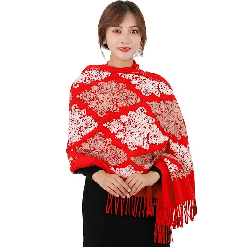 GEERDENG New Custom LOGO Cashmere Winter Scarf Warm Soft Pashmina Neck Scarves Fashion Floral Embroidery Shawl Blanket For Women