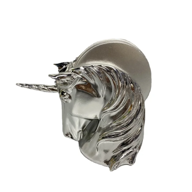 Polyresin Crafts Silver Animal Head Sculpture Decoration Resin Unicorn Costers