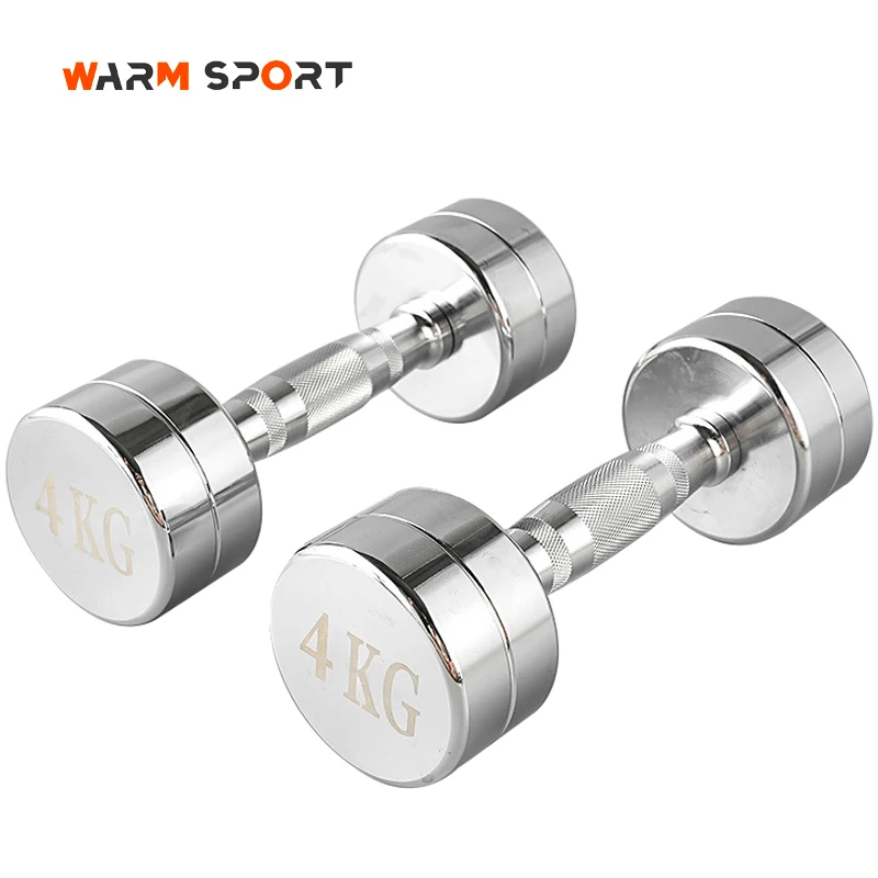 Factory Wholesale Custom Logo Electroplated Chromed Dumbbells 1-10KG Weightlifting Round Head Stainless Steel Dumbbells