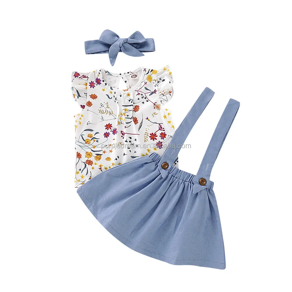 
Модный комплект одежды для девочек из 3 предметов, детская одежда с цветочным рисунком, уникальный комплект одежды на подтяжках 