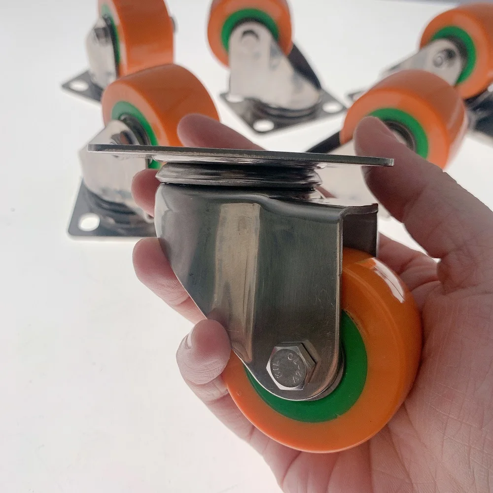 100KG Load Capacity 50mm Stainless Steel Heavy Duty PU Casters Wheel 2 Inch Low Gravity PU Casters Wheel With Double Bearing