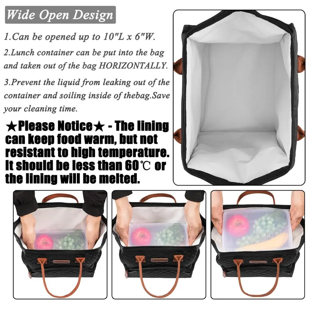 Lokass Large Capacity Wide Open Insulated Lunch Box Cooler Tote Bag Lunch Bags for Women Men