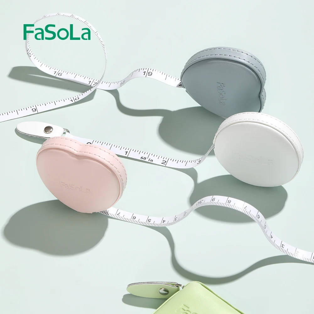 FaSoLa  1.5M Heart Shape PU Soft Tape Measure Double Scale Body Sewing Flexible Ruler Retractable Ruler with Push Button