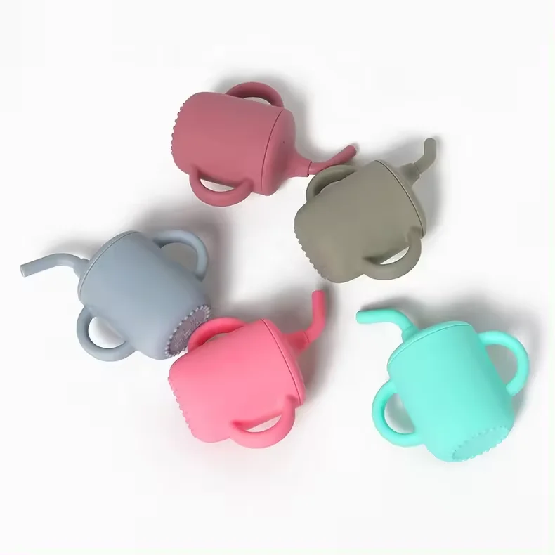 3 in 1 Silicone cups with lids and straw drinking leak proof anti slip 180ml baby water cup