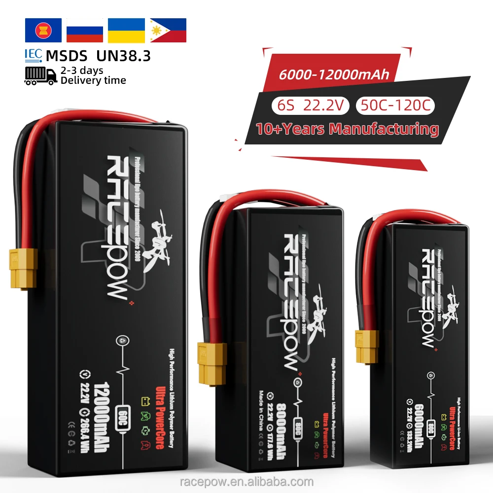 OEM High Energy Density 6S /12S  5000mAh 7500mAh 8000mAh 10000mAh 12000mAh 22.2V 6S Lipo Packs Battery for UAV FPV Drone