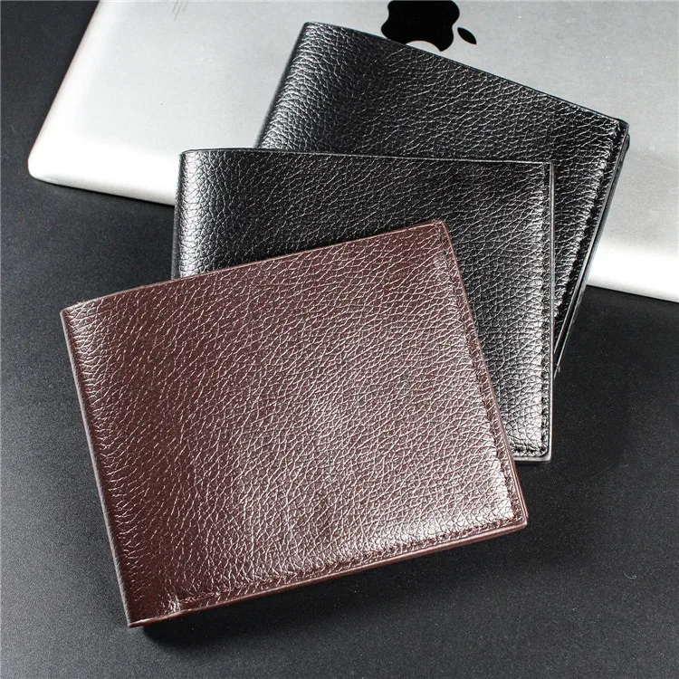 Custom promotion discount low price PU leather bifold casual short very cheap card thin wallets man men