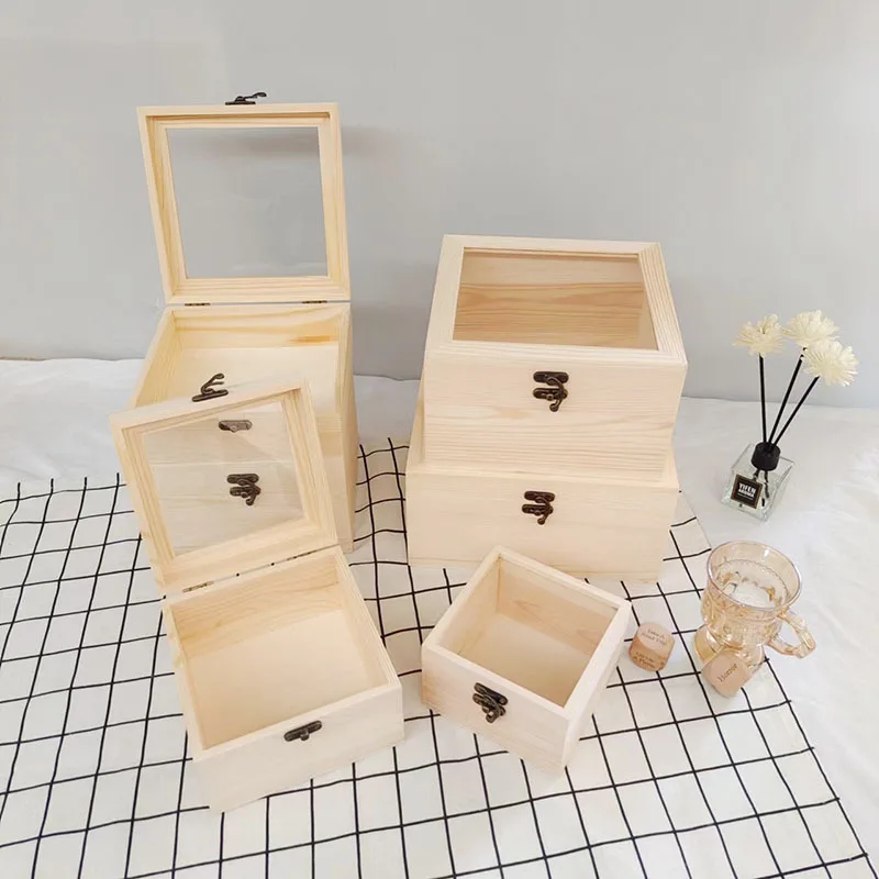 Luxury dark color usb wood box walnut wood album gift box with acrylic lid 4*6 inch wooden photo box