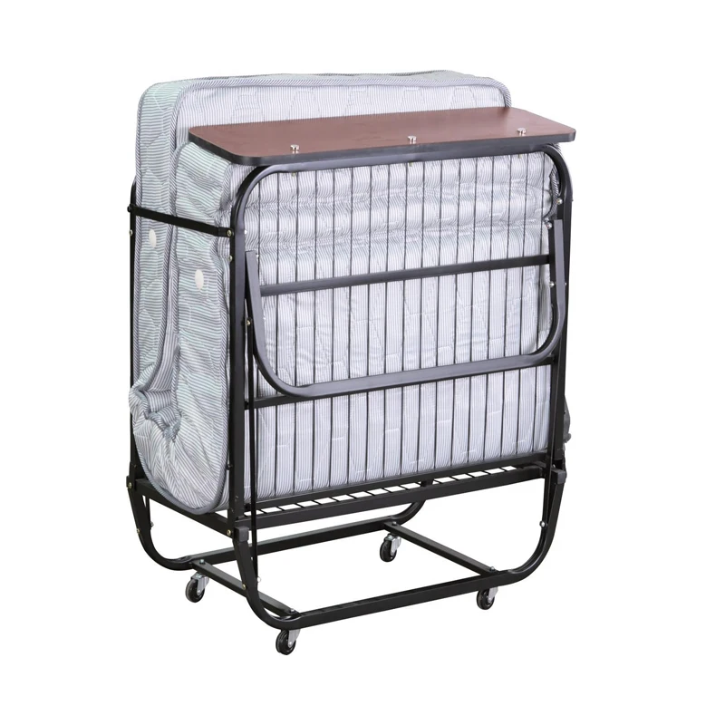 hotel folding rollaway metal fold away single bed frame with included memory foam mattress modern folding bed