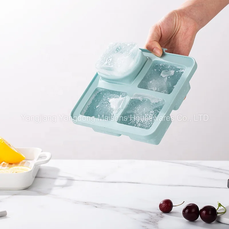 Maisons New Products BPA Free Ice Maker Cube Moulds With Lid Reusable Food Grade Silicone Ice Cube Tray