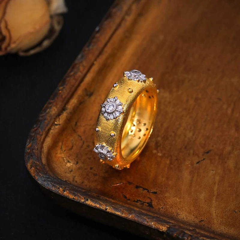 Wholesale italian style matt finish 5A zircon ring 925 sterling silver 18k gold plated fashion rings women