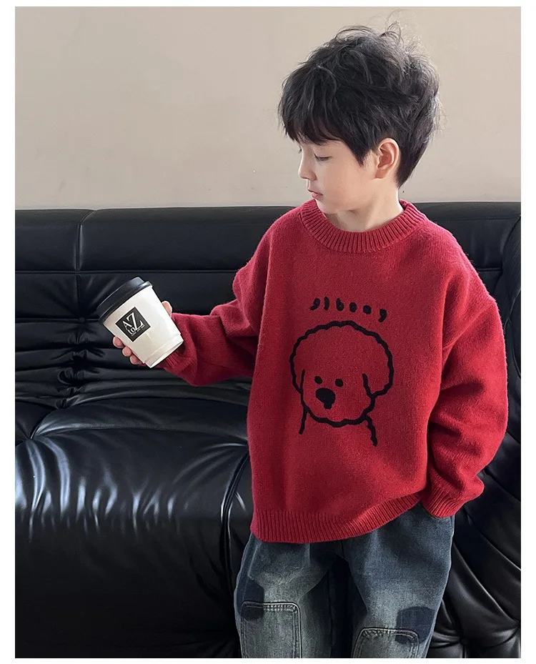 618 Christmas new year red child baby boy sweater infant toddler girls knitted shirt cute poppy warm clothing wholesale