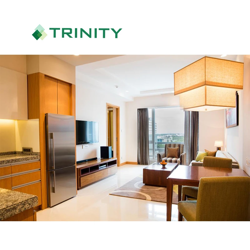 Custom made hotel bed room furnishing full set solid wood service apartment bedroom furniture for 5 star