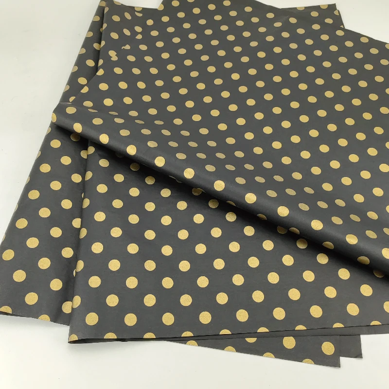 Custom Wrapping Tissue Paper Gold dot on black background Golden Love For Packaging