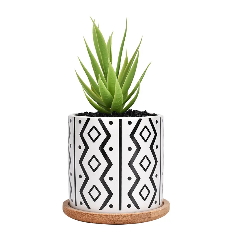 Кактус контейнер для растений горшок бонсай оптовая продажа керамический цветочный с геометрическим узором горшки суккулентов