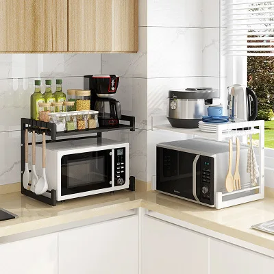 Microwave Oven Rack Factory Telescopic Iron Kitchen Microwave Oven Rack Storage Shelf