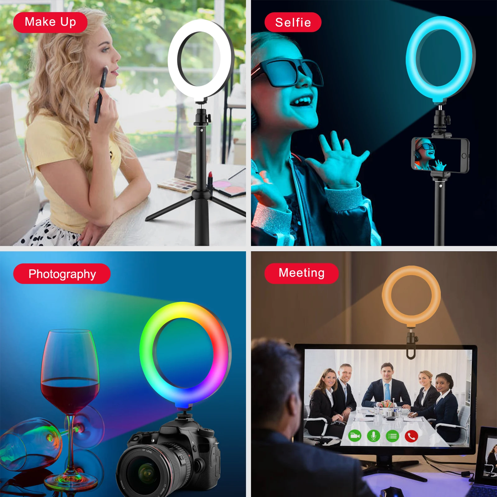 YELANGU Ring RGB Selfie Light Remote Control  with Tripod Stand