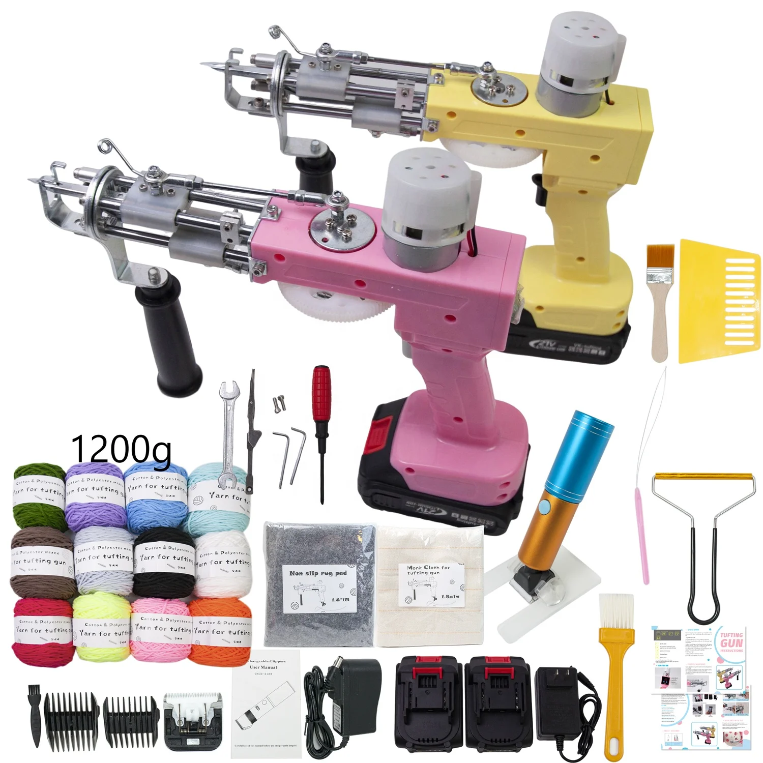 Cordless Tufting Gun Kit 2 PCS 2.0Ah Batteries 2 in 1 Cut / Loop Pile Wireless Tufting Rug Machine Needlework Tool CE & MSDS