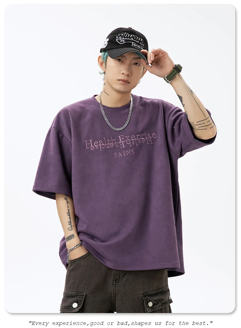 Wholesale  Cotton T-Shirt Boxy  Print Casual O-Neck Collar Corduroy Fabric with Embroidery Logo  t shirt for men