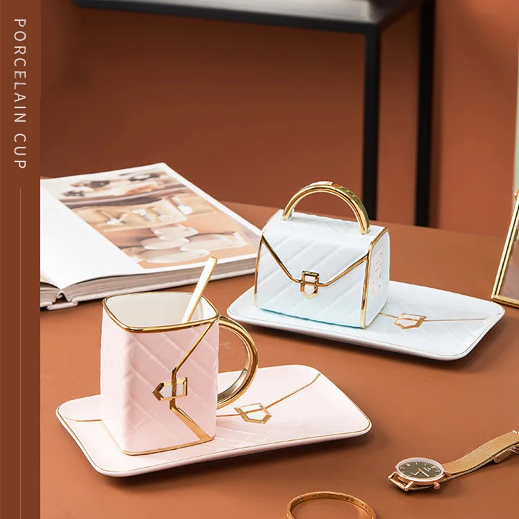 Elegant light luxury fashion creative bag-shaped European afternoon tea coffee cup and saucer set