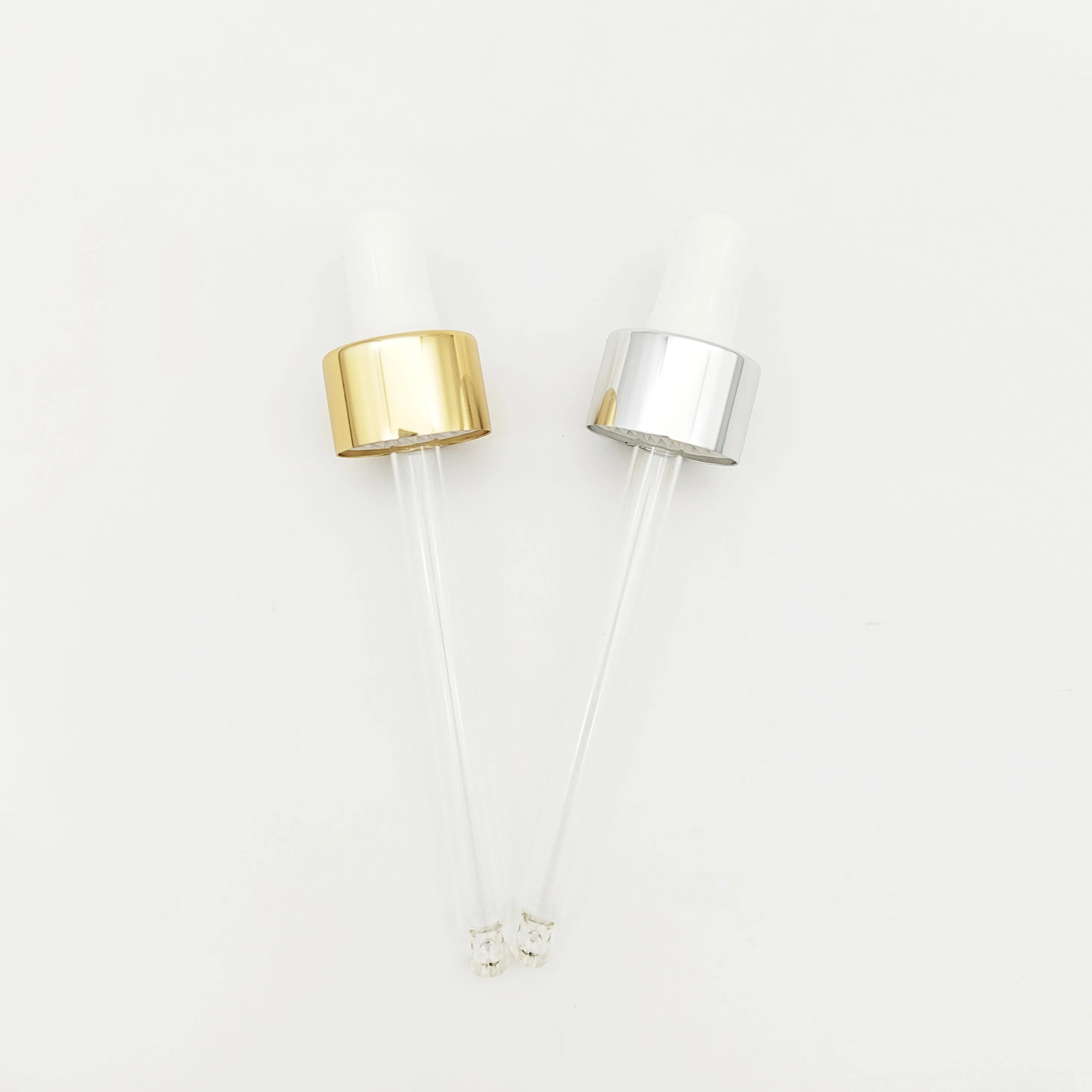 Dropper gold silver with white bottle lid  plastic aluminum dropper bottle cover for cosmetic