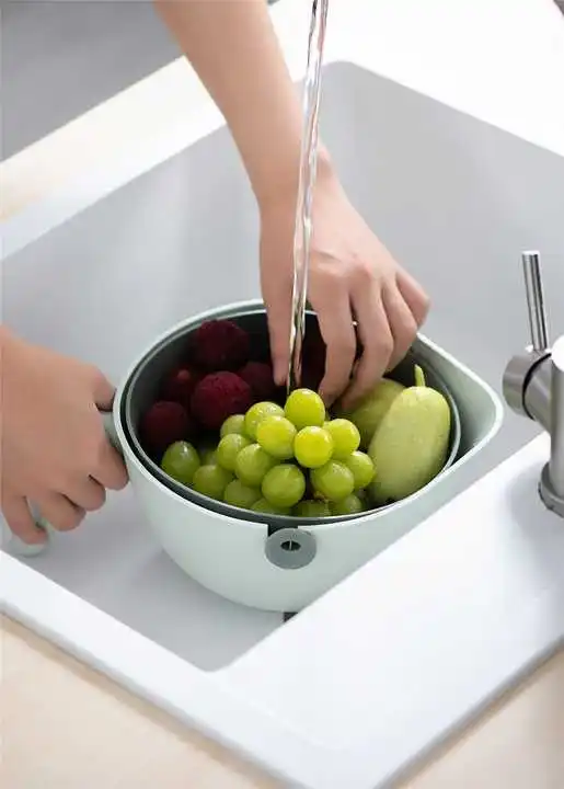 Wholesales Hot Selling Original Design New Product double layers Vegetable Fruit Washing Bowl for Kitchen Plastic Drain Basket