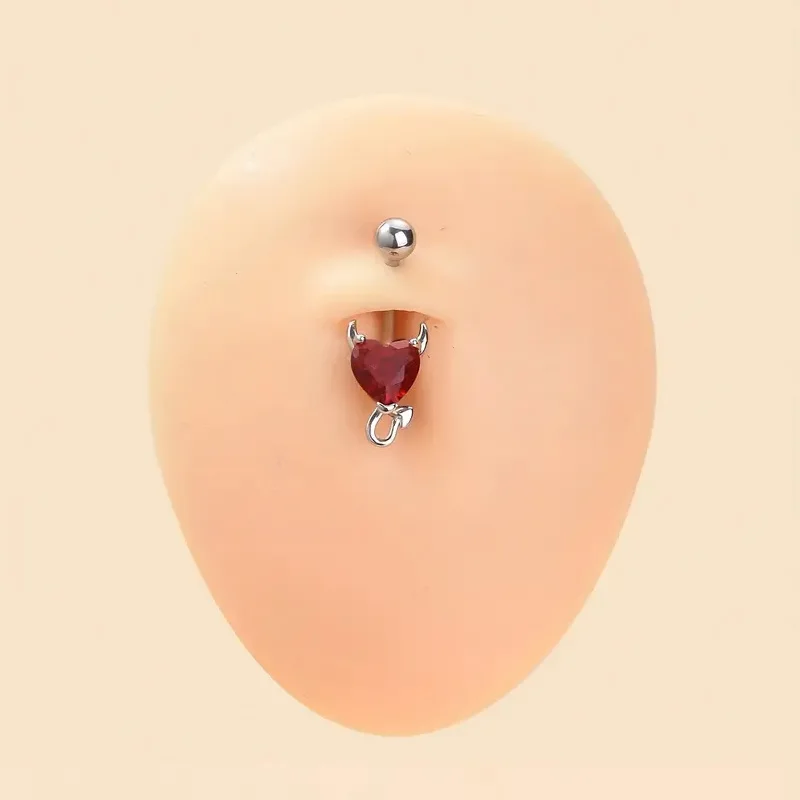 Getta Devil Love Heart Belly Button Ring Inlaid Shiny Zircon Navel Ring Set Women Body Piercing Jewelry
