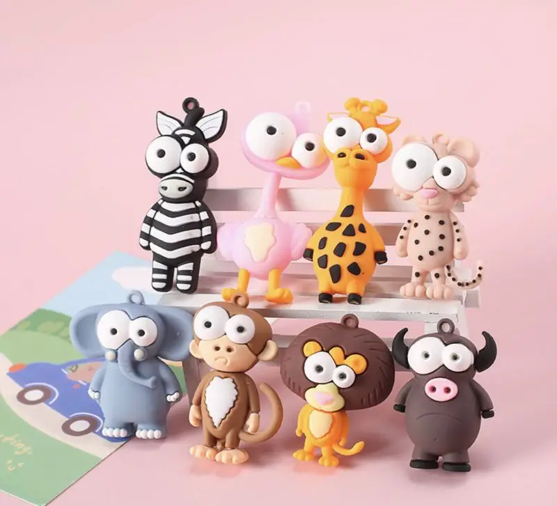 HOT SELL Keychain for Girls Kids Children Big Eyes Animals Cute Cartoon Pendant 3d Anime Keychain PVC Rubber Keychain